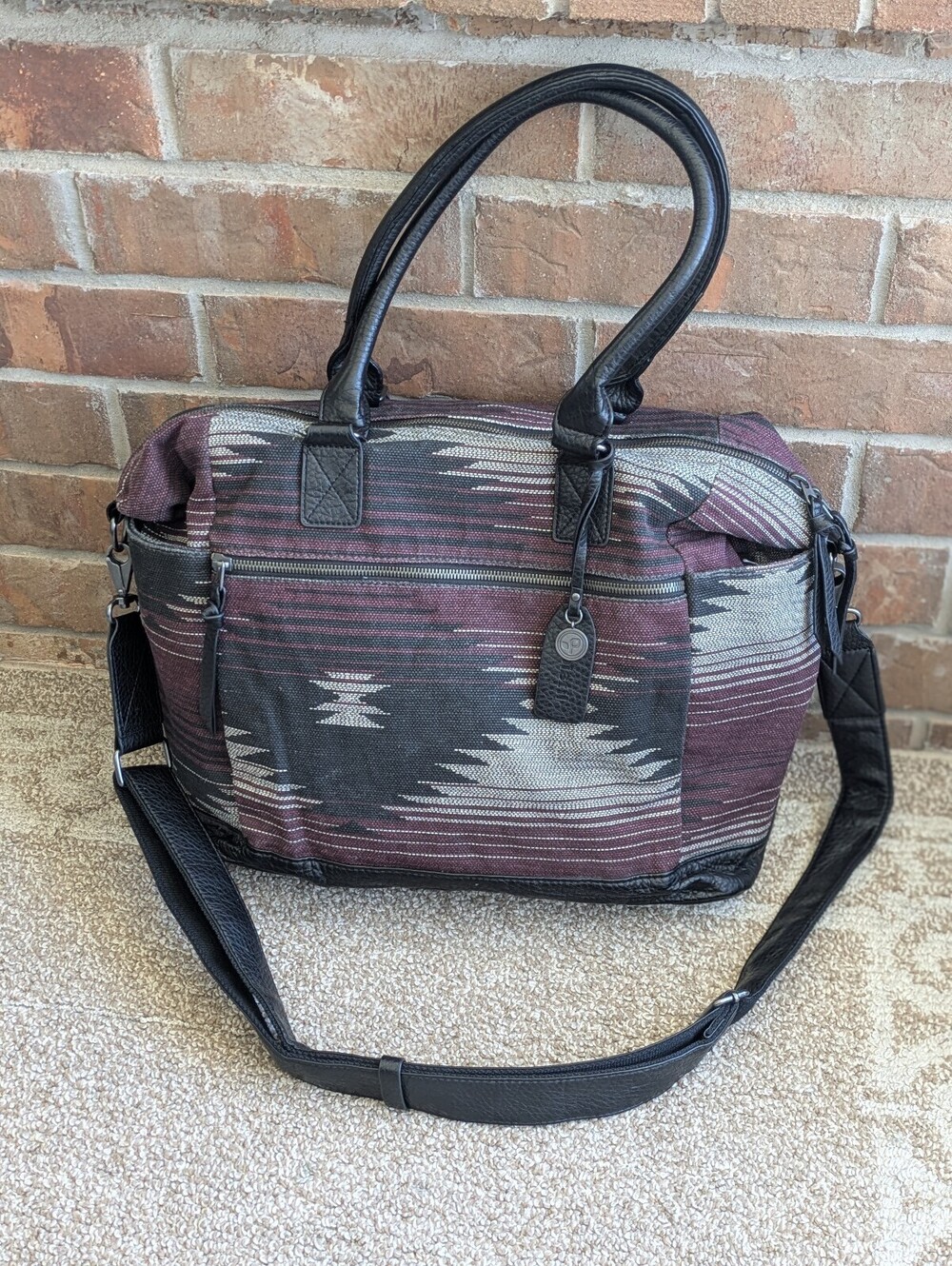 Pistil Bust A Move Weekender Crossbody Bag Purple Woven Jacquard Faux Leather